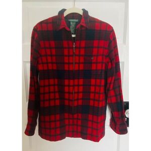 Lauren Ralph Lauren Vintage Plaid Lambswool Zip Up Shirt Jacket Women L Red
